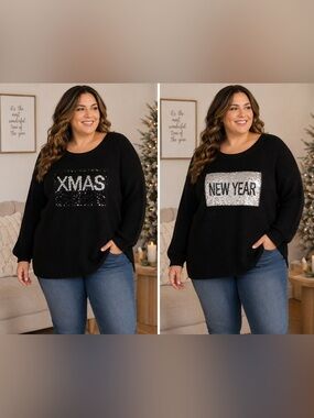 Rue21 Black Sweater with Sequin Xmas/ New Year Design